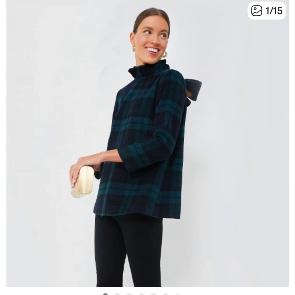 Tuckernuck NWT blackwatch plaid Faye tie back blouse XL